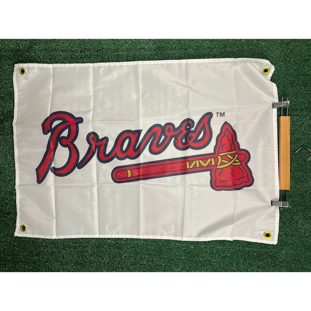 Atlanta Braves MLB Flag Tomahawk Logo White Vertical Banner 3x2 with Grommets